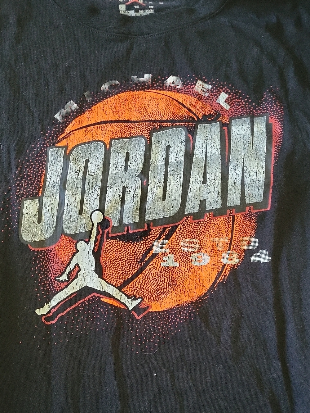 Jordan Black Tee with Orange Basketball and White Logo
